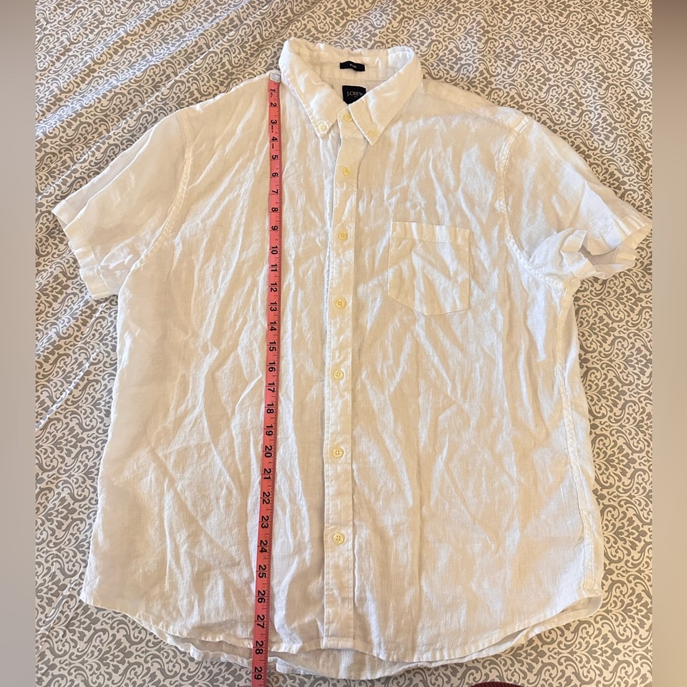 J. Crew Factory Linen Blend Camp Shirt Men' XL Slim White Short Sleeve New